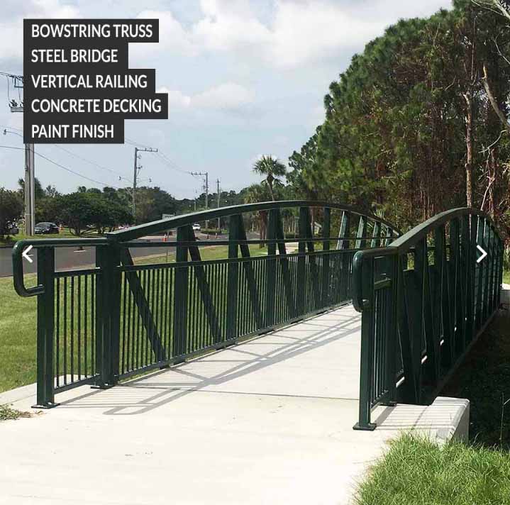 Bowstring Truss Steel Bridge Vertical Railing Concrete Decking Paint Finish