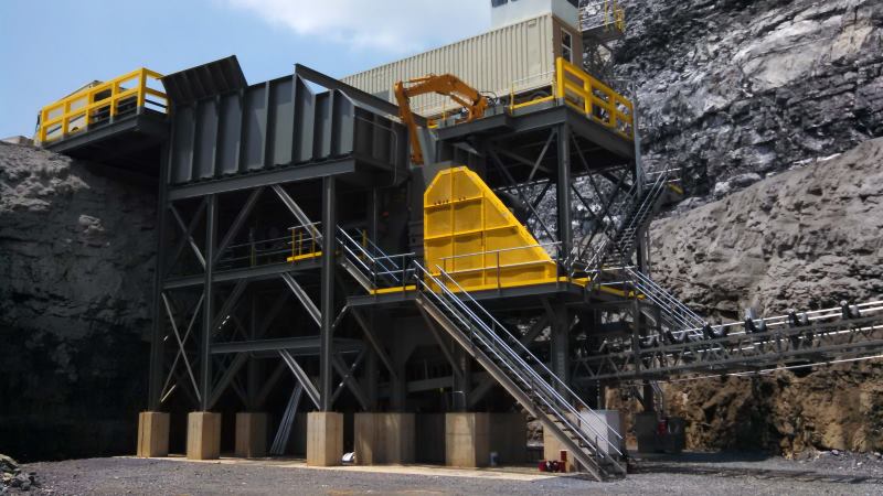 Primary jaw crusher station with rock ox hopper, Feed&Discharge Conveyor Steel Structures