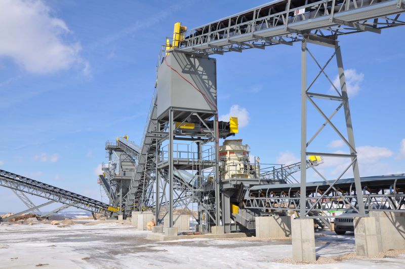 Secondary cone crushing station with surge bin and belt feeder, Feed&Discharge Conveyor Steel Structures