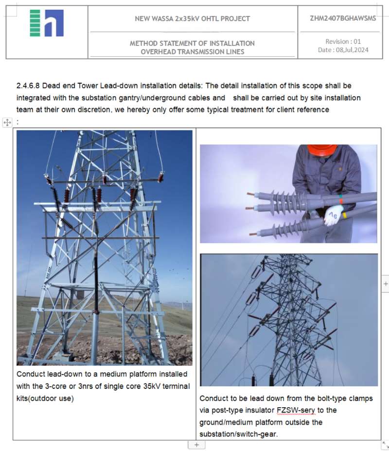 Dead End Tension Strain Towers | Overhead Line Power Transmission Lines:Dead end Tower Lead-down installation details