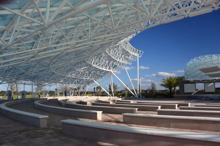 Larger Grid Spaceframe Canopy with Translucent Point supported Glass Shade and Shelter
