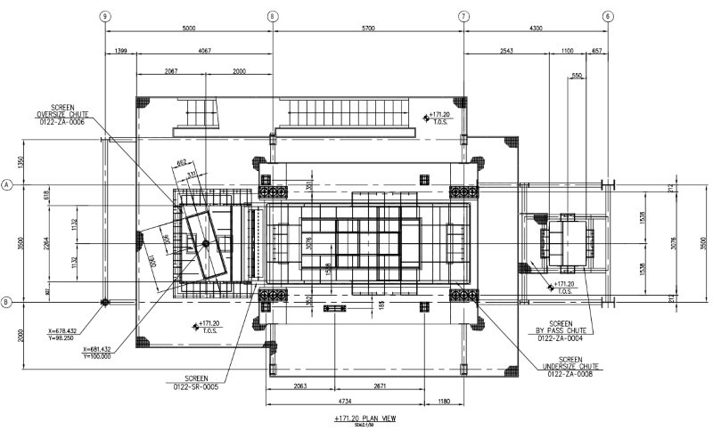 Screen Buildings and Screen Feed&Discharge Conveyors Steel Structures for Gold Mines-Plan View