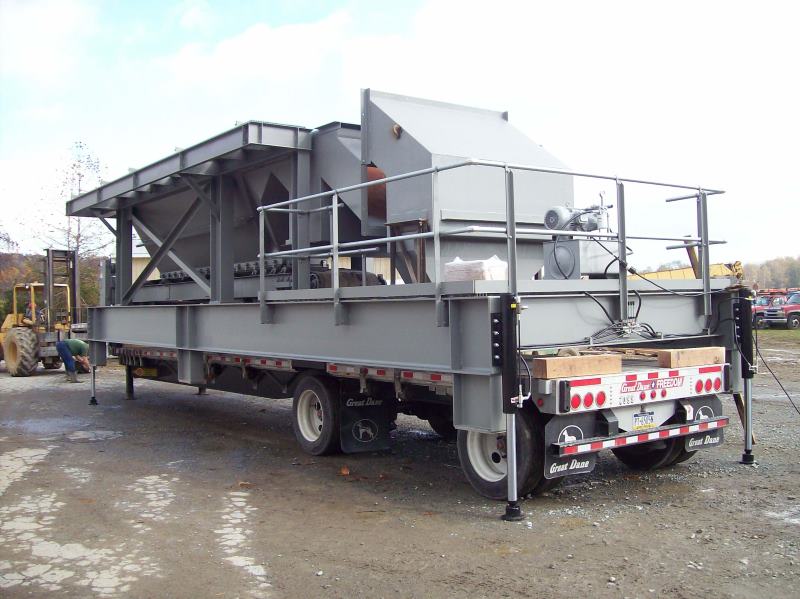 Screen Station Buildings and Screen Feed&Discharge Conveyors Steel Structures: Portable horizontal screen utilizing a “spread-chassis” design